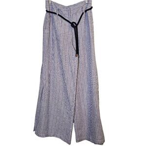Elevenses  linen pants, blue & white wide slit leg. Size 4.#873
